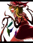  bound bow crystal flandre_scarlet frills hat hat_bow kneeling letterboxed puffy_sleeves red_eyes shiina_shian short_hair short_sleeves side_ponytail skirt skirt_set solo sweat tears thighhighs tied_up touhou white_background white_legwear wings 