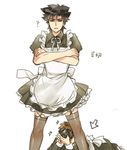  ? alternate_costume apron black_hair brown_hair camera crossdressing crossed_arms emiya_kiritsugu enmaided fate/zero fate_(series) imme_111 kotomine_kirei maid maid_headdress male_focus multiple_boys shaded_face sparkle thighhighs 