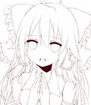  ahoge fang hair_tubes hakurei_reimu hands_together lineart long_hair monochrome own_hands_together solo touhou transparent_background yamasuta 