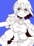  blue_background kyubey looking_at_viewer mahou_shoujo_madoka_magica miki_sayaka short_hair simple_background sketch smile zawameki 