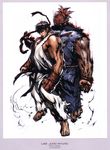  absurdres armor back-to-back barefoot beads black_hair clenched_hands dougi gouki highres japanese_armor kote lee_jung-myung multiple_boys muscle prayer_beads red_hair ryuu_(street_fighter) scan short_hair street_fighter topknot 