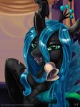  chrysalis equine female feral flower friendship_is_magic green_eyes horn horse karol_pawlinski mammal my_little_pony pony portrait queen_chrysalis_(mlp) solo tongue tongue_out 