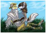  bottomless canine couple dog embrace eye_contact female grass hair invalid_tag male mammal outside pigtails sitting star_wars wielder wolf 