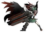  alternate_weapon arm_cannon armored_core_5 grind_blade_(armored_core) highres huge_weapon long_hair mismatched_footwear naginami open_mouth reiuji_utsuho simple_background solo touhou ultimate_weapon_(armored_core) weapon white_background wings 