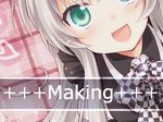  :d apron bad_id bad_pixiv_id black_apron blush checkered checkered_neckwear close-up dutch_angle face fang haiyore!_nyaruko-san how_to kousetsu long_hair looking_at_viewer nyarlathotep_(nyaruko-san) open_mouth silver_hair smile solo tareme upper_body very_long_hair 