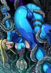  ass bdsm blonde_hair bodysuit bondage bound breast_grab breast_sucking breasts butcha-u cameltoe grabbing gun large_breasts long_hair metroid open_mouth ponytail samus_aran skin_tight skindentation solo tentacles top-down_bottom-up torn_clothes trigger_discipline weapon wince zero_suit 