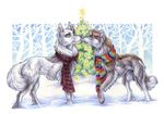  canine chibi couple female feral forest male mammal pie scarf snow tree wielder wolf wood 