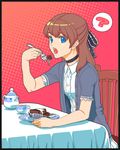  ? bad_id bad_pixiv_id blue_eyes brown_hair cake chair choker copyright_request cum cum_on_food cup eating food fork looking_at_viewer open_mouth pepsiso sitting solo table tablecloth teacup teapot 