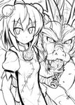  animal chinese_clothes double_bun dragon eastern_dragon error flower greyscale hinami_(hinatamizu) horns ibaraki_kasen lineart monochrome open_mouth puffy_sleeves rose short_hair short_sleeves slit_pupils smile touhou 