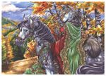  autumn canine equine female feral forest horse luthien mammal mount nature pigtails scenery solo tree wielder wolf wood 