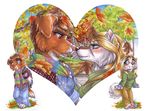  autumn blush canine chibi couple dog eye_contact female green_eyes male mammal scarf wielder wolf 