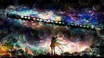  bad_id bad_pixiv_id bubble floating ground_vehicle harada_miyuki ia_(vocaloid) long_hair miniskirt night night_sky scenery shadow skirt sky solo star train tree very_long_hair vocaloid 