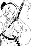  ahoge bow greyscale hair_ribbon hairband hinami_(hinatamizu) katana konpaku_youmu konpaku_youmu_(ghost) lineart monochrome petals ribbon scabbard sheath short_hair solo sword touhou weapon 