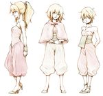  age_comparison age_progression ana_(anarock) anklet bad_id bad_pixiv_id bare_shoulders blonde_hair blue_eyes breasts capelet capri_pants earrings high_heels highres hoop_earrings jewelry long_hair multiple_persona pants pointy_ears ponytail primm sash seiken_densetsu seiken_densetsu_2 shoes short_hair small_breasts smile strapless teenage 