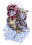  backpack badge colorized_hair feline green_eyes karmakat lion magic male mammal smile star_wars wielder yoda 