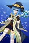  absurdres blue_hair bubble bubbles coat duel_monster eria hat highres ritua_erial skirt torn_clothes torn_skirt wand witch_hat yu-gi-oh! yuu-gi-ou_duel_monsters 