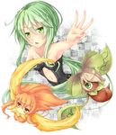  armpits blackwing_breeze_the_zephyr caam_serenity_of_gusto duel_monster evilswarm_mandragora green_eyes green_hair long_hair looking_at_viewer shintani_tsushiya sidelocks yuu-gi-ou 