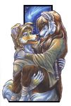  anthro bookmark canine dog duo embrace female lightsaber male mammal plain_background robe smile star_wars weapon white_background wielder 
