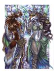  anklet belly_dancer blush canine couple dancing female hair jewelry loincloth long_hair luthien mammal markings skirt smile tribal wielder wolf 