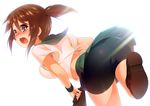  bike_shorts blue_eyes blush brown_hair holding multicolored multicolored_eyes open_mouth original simple_background skirt solo tears twintails white_background zpolice 