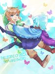  1girl bad_id bad_pixiv_id blonde_hair blue_eyes blue_hair blue_skin boots bug butterfly cape copyright_name fi fingerless_gloves gloves hat insect link nintendo pantyhose riko_(sorube) shield the_legend_of_zelda the_legend_of_zelda:_skyward_sword 