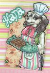  apron badge brown_eyes canine cooking dog female hana mammal open_mouth wielder 