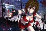  asami_(undoundo) breasts brown_eyes brown_hair chain cleavage collar finger_on_trigger fingerless_gloves gloves gun handgun holding holding_gun holding_weapon medium_breasts meiko midriff nail_polish navel short_hair solo vocaloid walther walther_ppk weapon 