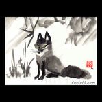  ambiguous_gender canine feral fox foxfeather greyscale mammal monochrome solo sumi-e 