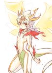  bad_id bad_pixiv_id hakuryuu_(inazuma_eleven) horns inazuma_eleven_(series) inazuma_eleven_go male_focus multicolored_hair navel nipples red_eyes solo standing tail tobi_(one) two-tone_hair white_background wings 
