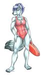  blush canine female mammal plain_background smirk solo swimming_suit swimsuit white_background wielder wolf 