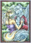  blush canine collar couple embrace eye_contact female forest fox laanimes male mammal tree wielder wings wolf wood 