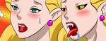  blonde_hair blush catwoman comic drooling fangs feline female green_eyes hair locofuria mammal open_mouth saliva selina_kyle_(character) transformation transforming tygrus_(character) yellow_eyes 