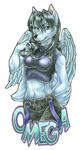  badge blue_eyes canine collar female mammal omega pigtails plain_background smile solo white_background wielder wings wolf 