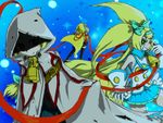  arc_system_works bell blazblue blazblue:_continuum_shift blonde_hair bow dual_persona gloves green_eyes hair_bow hair_bows hood luna_(blazblue) magical_girl multiple_personalities platinum_the_trinity quad_tails ribbon robe sena_(blazblue) trinity_glassfield wings 