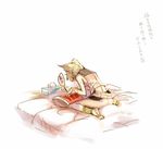  ass bad_id bad_pixiv_id blonde_hair bottomless cis_(carcharias) pillow short_hair sitting sleeveless solo tissue touhou toyosatomimi_no_miko translated wariza white_background yes yes-no_pillow 