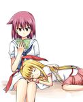  amae_koromo blonde_hair book hairband long_hair miyanaga_teru multiple_girls reading red_hair saki shiraitodai_school_uniform short_hair sleeping wristband youyan 