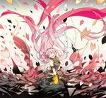  bad_id bad_pixiv_id bare_shoulders closed_eyes dress hand_on_headphones long_hair megurine_luka nakbe open_mouth petals pink_hair solo very_long_hair vocaloid wind 