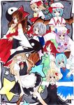  aqua_hair bad_id bad_pixiv_id bat_wings blonde_hair broom broom_riding brown_hair cirno closed_eyes dress flandre_scarlet gobo hakurei_reimu hat hong_meiling izayoi_sakuya kirisame_marisa multiple_girls patchouli_knowledge red_eyes red_hair remilia_scarlet rumia smile touhou white_hair wings witch_hat yin_yang 