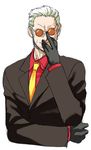  adjusting_eyewear artist_request formal gloves lowres male_focus necktie oswald_(kof) snk solo suit sunglasses the_king_of_fighters white_hair 