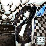  bad_id bad_pixiv_id black_hair black_rock_shooter black_rock_shooter_(character) long_hair midriff navel nomino solo twintails 
