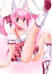  animal_ears breasts bunny_ears di_gi_charat dice dice_hair_ornament hair_ornament leg_up legs long_hair medium_breasts panties pink_hair ribbon skirt solo twintails underwear usada_hikaru zouzou 