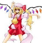  bad_anatomy bad_id bad_pixiv_id blonde_hair error flandre_scarlet outstretched_arm ponytail ribbon short_hair simple_background solo touhou white_background wings yukimiya_(parupunta) 