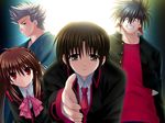  3boys bob_cut bow game_cg hands inohara_masato little_busters! miyazawa_kengo multiple_boys na-ga naoe_riki natsume_rin outstretched_arm outstretched_hand pink_bow reaching spoilers 
