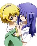  absurdres blonde_hair blush furude_rika green_skirt highres higurashi_no_naku_koro_ni houjou_satoko multiple_girls sakai_kyuuta skirt undressing 