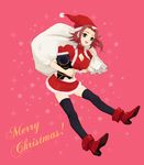  boots breasts christmas cleavage cleavage_cutout code_geass flipped_hair full_body hat kallen_stadtfeld large_breasts plum_(arch) red_hair santa_costume santa_hat skirt solo thighhighs zettai_ryouiki 