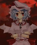  bad_id bad_pixiv_id bat_wings blue_hair crossed_arms hat red_eyes remilia_scarlet ribbon short_hair solo sorakusa_roya touhou wings 