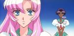  90s artist_request blue_eyes chu_chu_(shoujo_kakumei_utena) green_eyes green_sailor_collar himemiya_anthy multiple_girls ootori_gakuen_school_uniform pink_hair purple_hair sailor_collar school_uniform shoujo_kakumei_utena tenjou_utena 