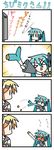  &gt;_&lt; 4koma aqua_hair chibi chibi_miku closed_eyes comic hatsune_miku kagamine_rin minami_(colorful_palette) multiple_girls translated twintails vocaloid you're_doing_it_wrong |_| 