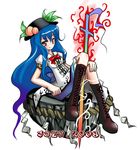  bad_id bad_pixiv_id blue_hair food fruit hat hinanawi_tenshi joey_(lilinjunyi) long_hair peach solo sword sword_of_hisou touhou weapon 