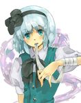  aqua_eyes bad_id bad_pixiv_id bandages black_hairband ghost hairband hitodama konpaku_youmu konpaku_youmu_(ghost) ribbon short_hair solo tongori touhou 